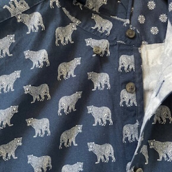 🧡3/15 Ted Baker Navy SS Geo Tiger Print Shirt Men's 4 - Picture 10 of 10